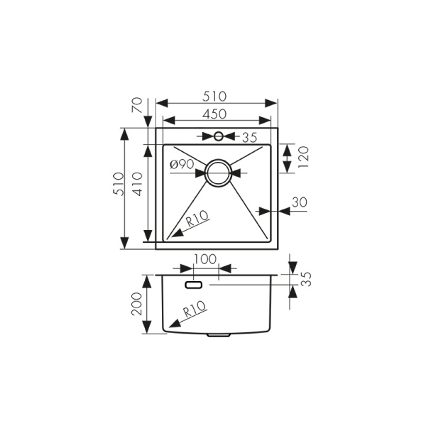 KSM-5151 Мойка из нержавеющей стали KAISER 510x510x200